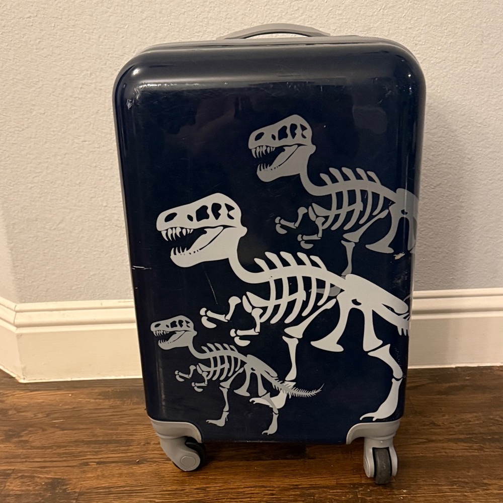 Dinosaur Skeleton Kids Rolling Suitcase - Dark Blue